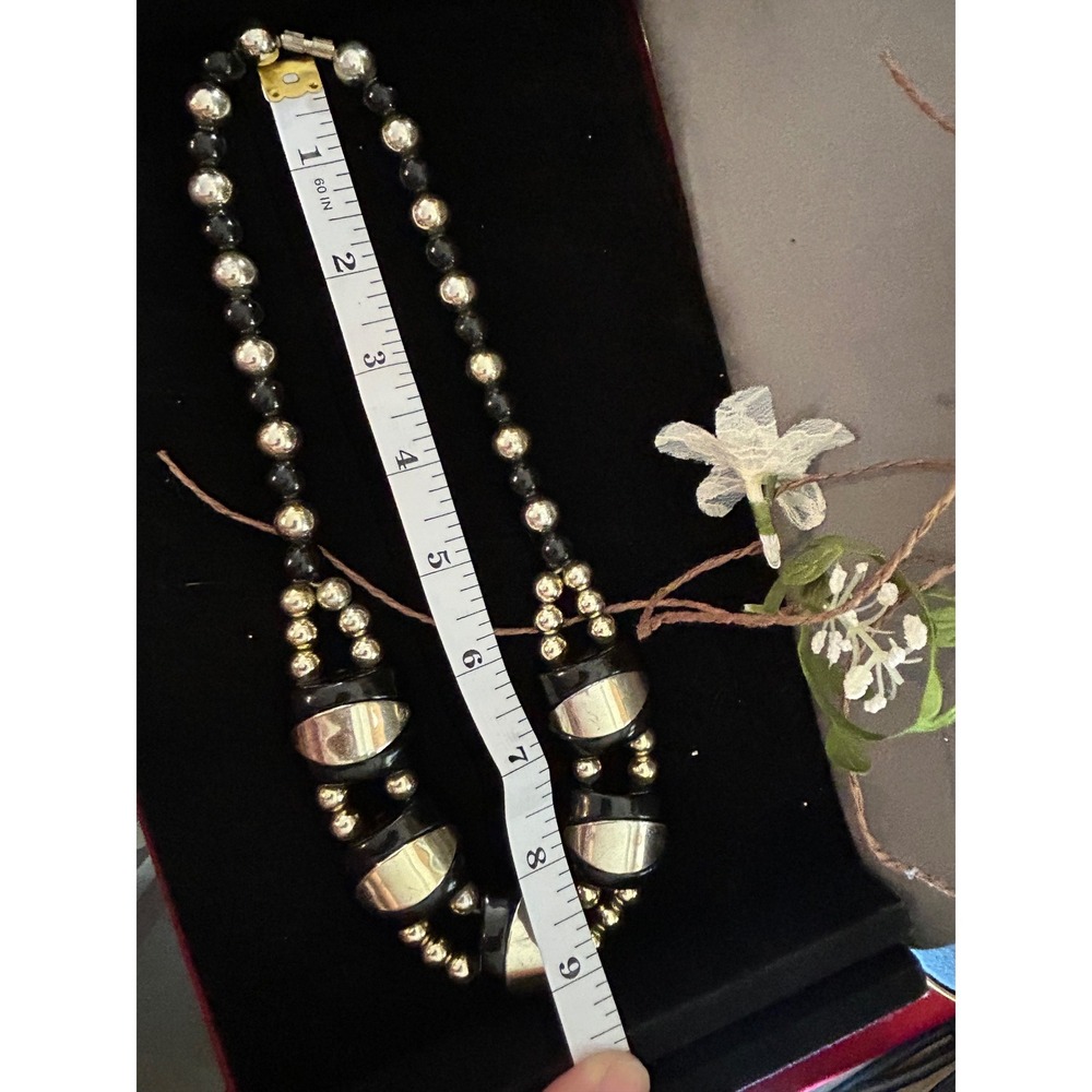 VTG 1960s Black & Gold Statement Necklace – Mid Century Modern Beaded Collar - Picture 4 of 4